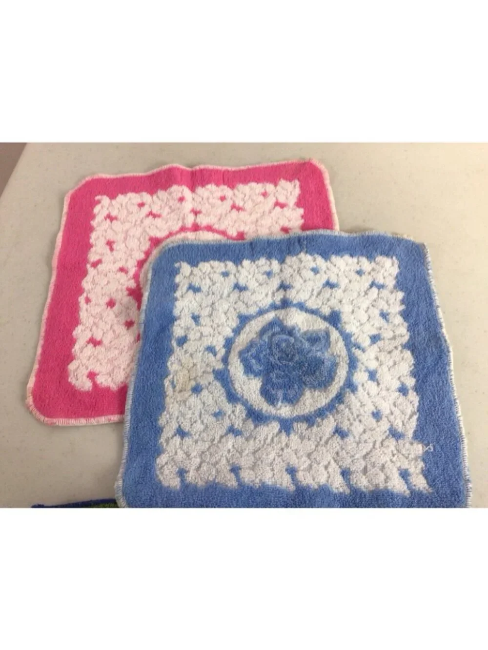 Vintage Washcloths Floral Print Mid Century Retro 70s Lot of 3